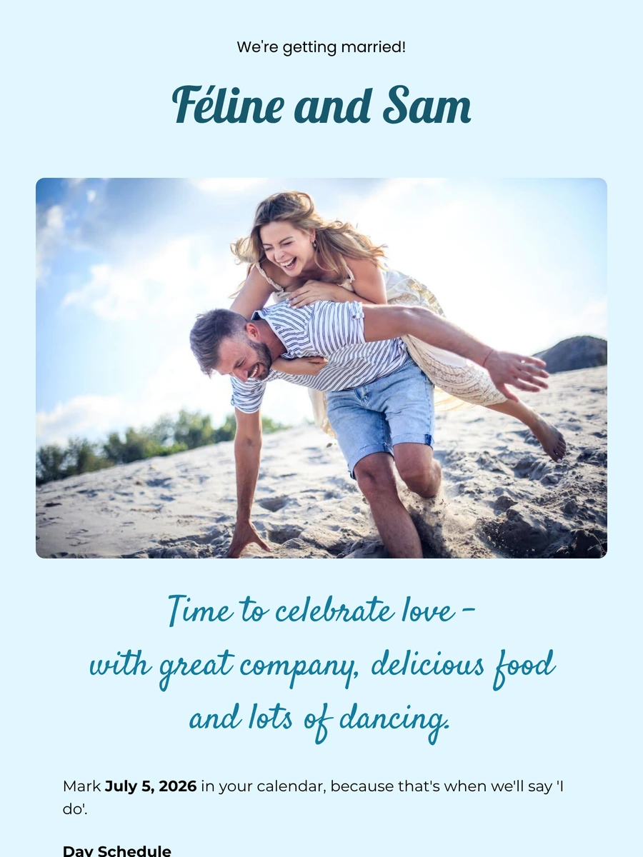 Playful online wedding invitation for a relaxed day