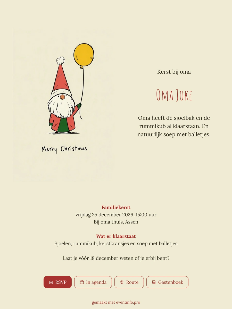 Kerstkaart van oma met gele ballon