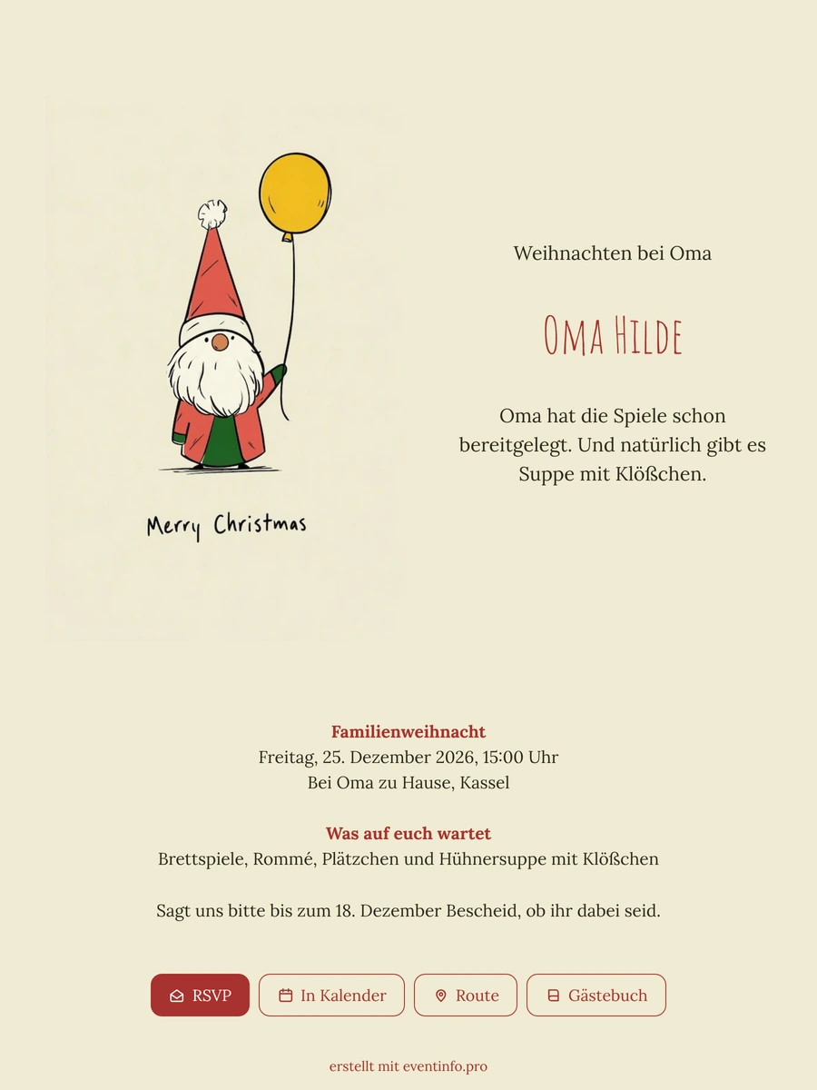 Zwerg mit gelbem Ballon für Omas Weihnachtsfeier