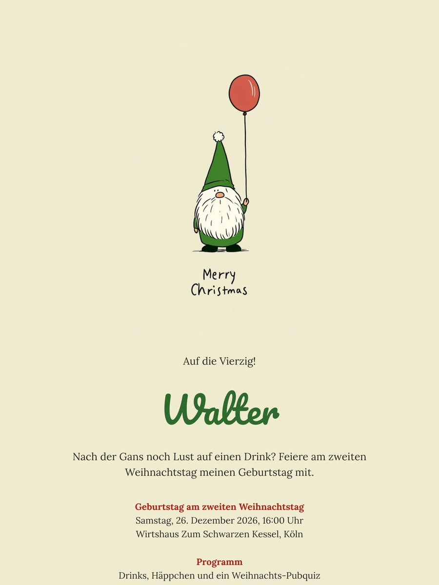 Zwerg mit rotem Ballon für die Kneipenparty