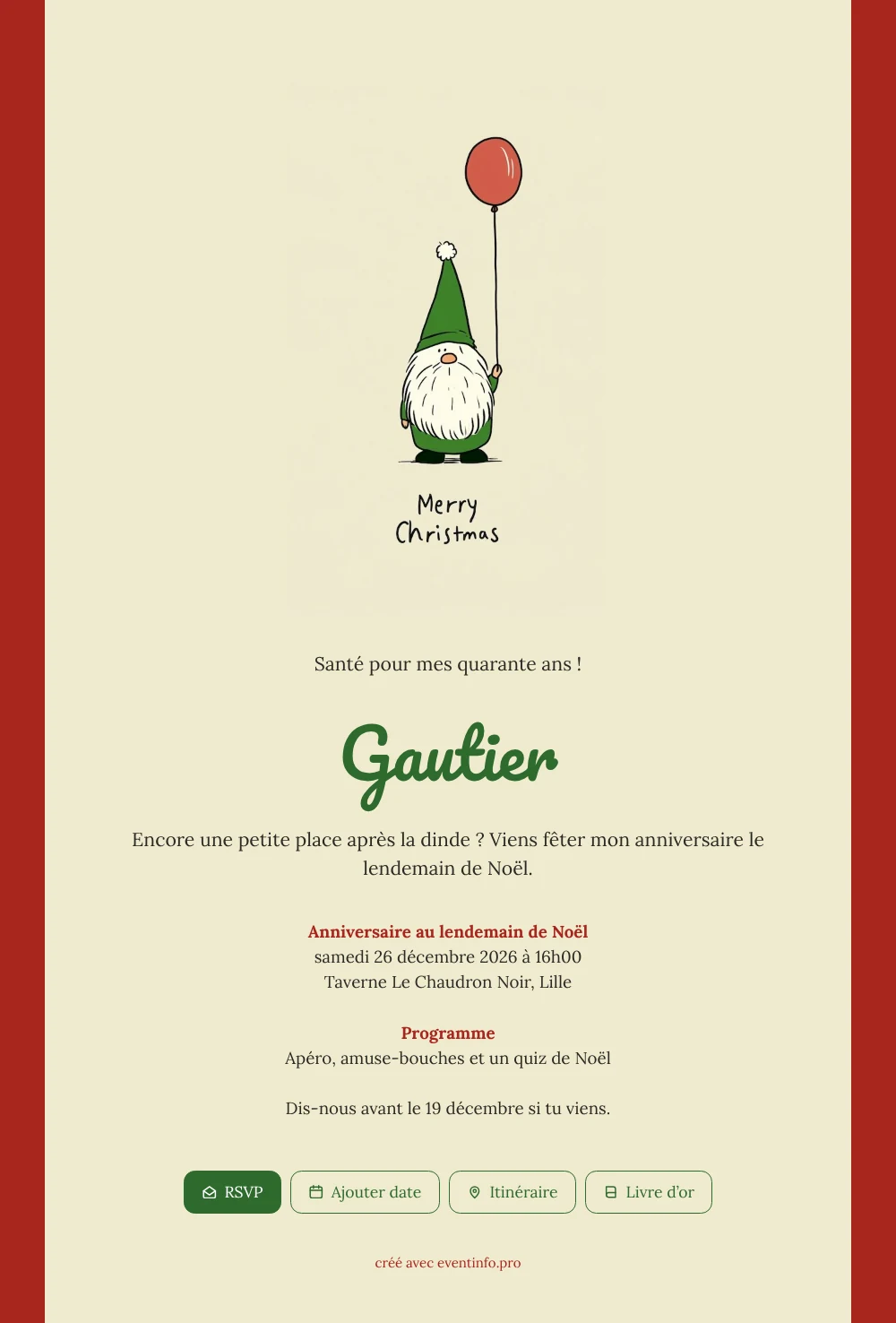 Lutin vert et ballon rouge pour trinquer &ndash; exemple 1