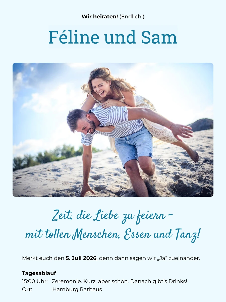 Verspielte digitale Hochzeitseinladung f&uuml;r einen lockeren Tag