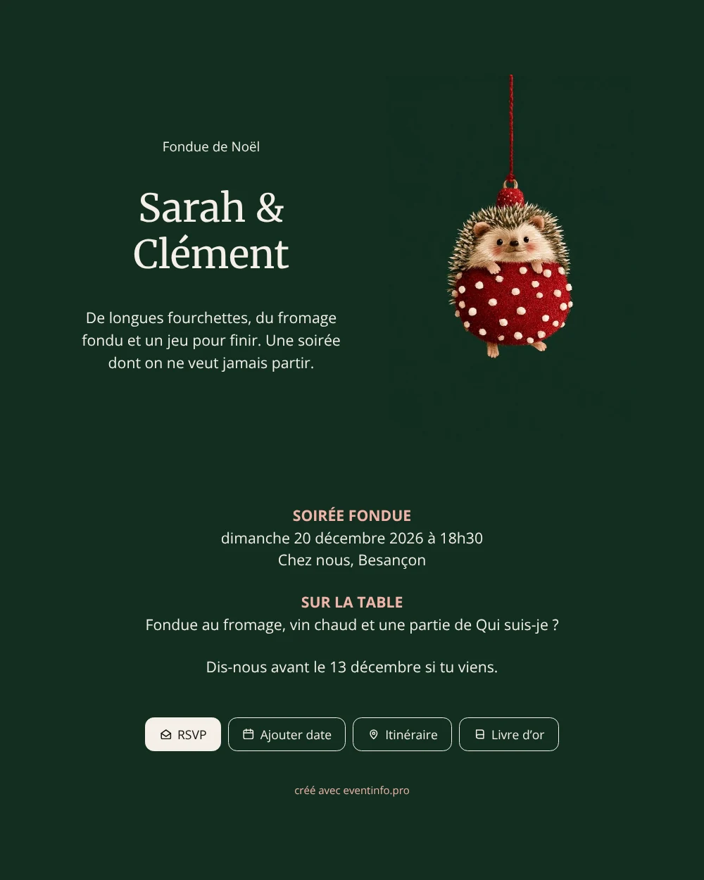 Hérisson rouge à pois pour soirée fondue &ndash; exemple 1