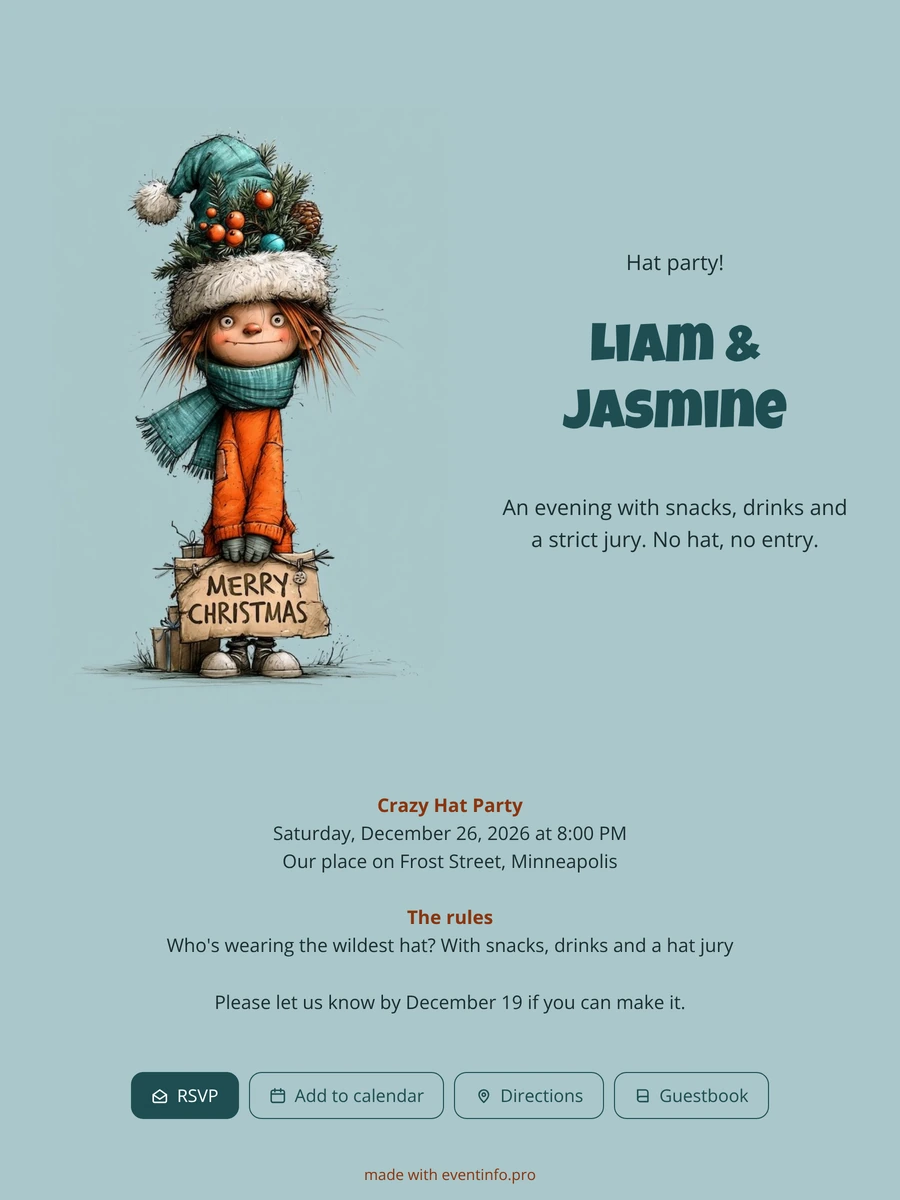 Teal and orange Christmas hat party card