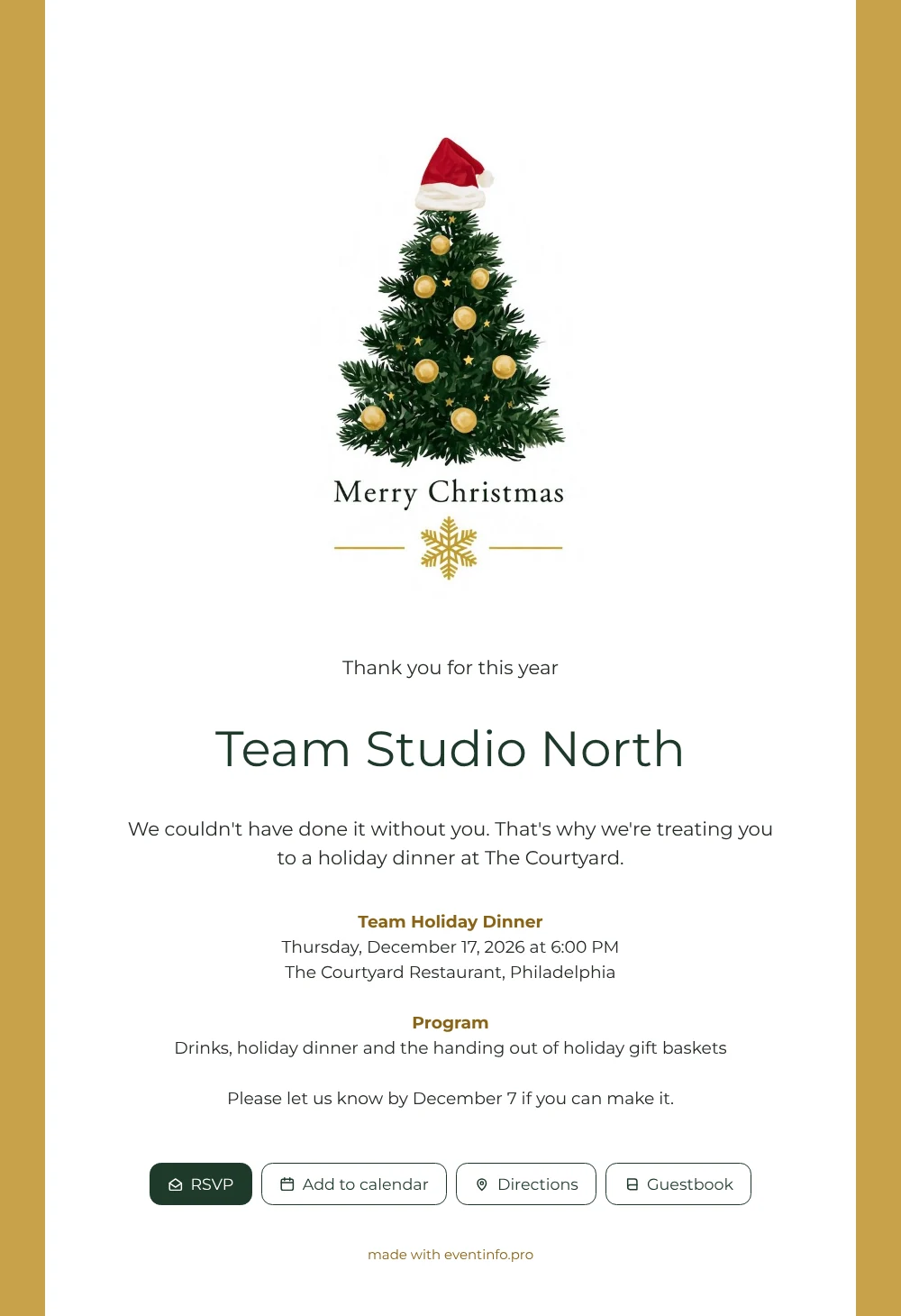 White and gold company dinner card &ndash; example 1
