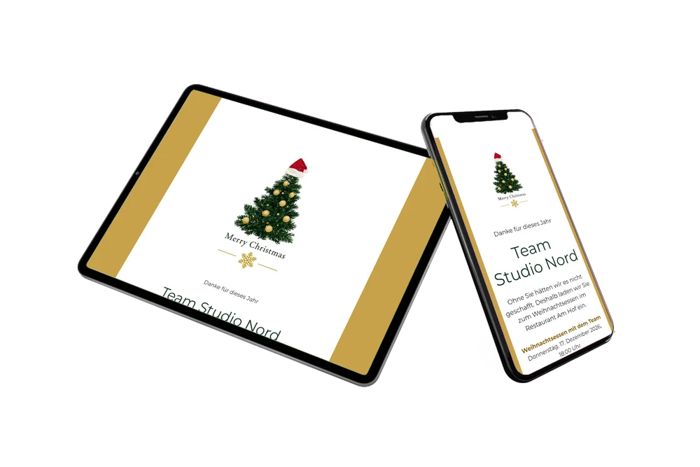 Goldene Schneeflocke, grüner Baum: Team-Weihnachtsessen gestalten &ndash; Beispiel 2