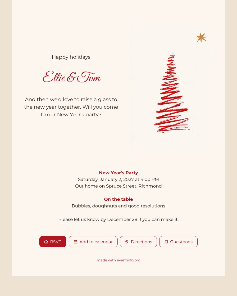 Cream card, red scribbled fir, gold star &ndash; example 1