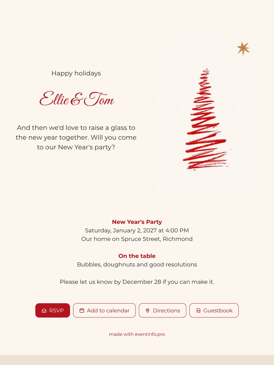 Cream card, red scribbled fir, gold star
