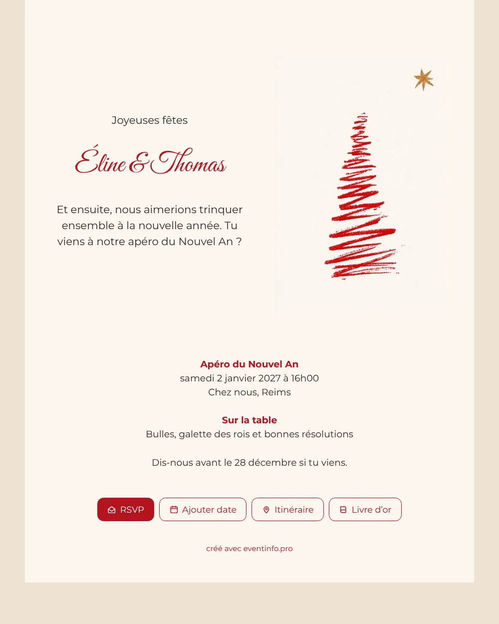 Sapin rouge tracé au pinceau, étoile dorée &ndash; exemple 1