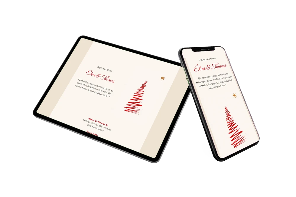 Sapin rouge tracé au pinceau, étoile dorée &ndash; exemple 2