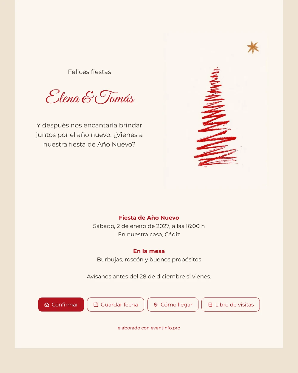 Árbol rojo a pincel y estrella dorada &ndash; ejemplo 1