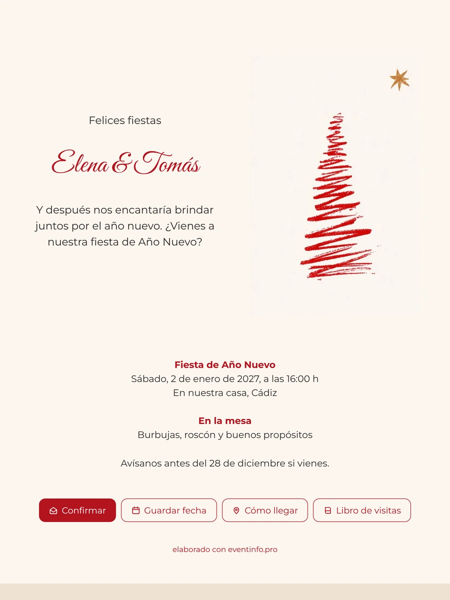 Árbol rojo a pincel y estrella dorada