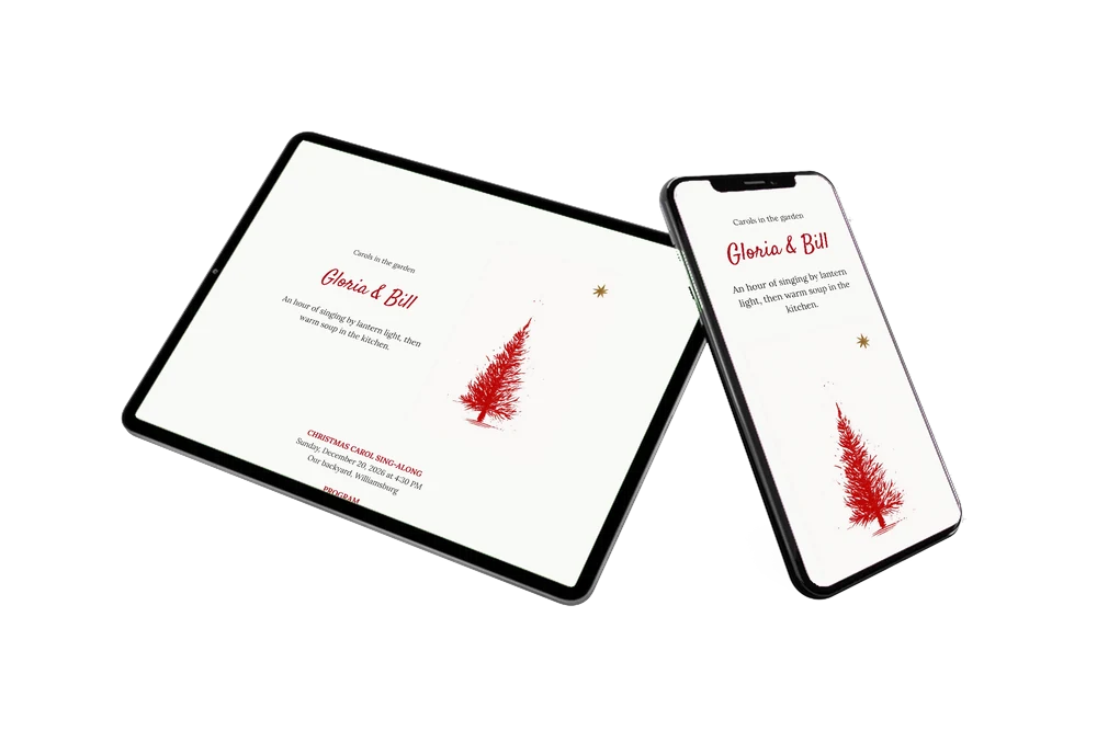 Red hand-printed fir and gold star card &ndash; example 2