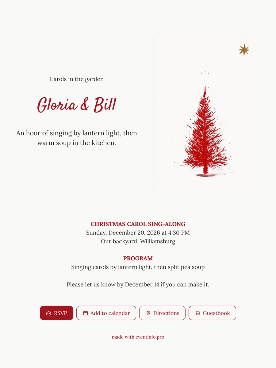Red hand-printed fir and gold star card