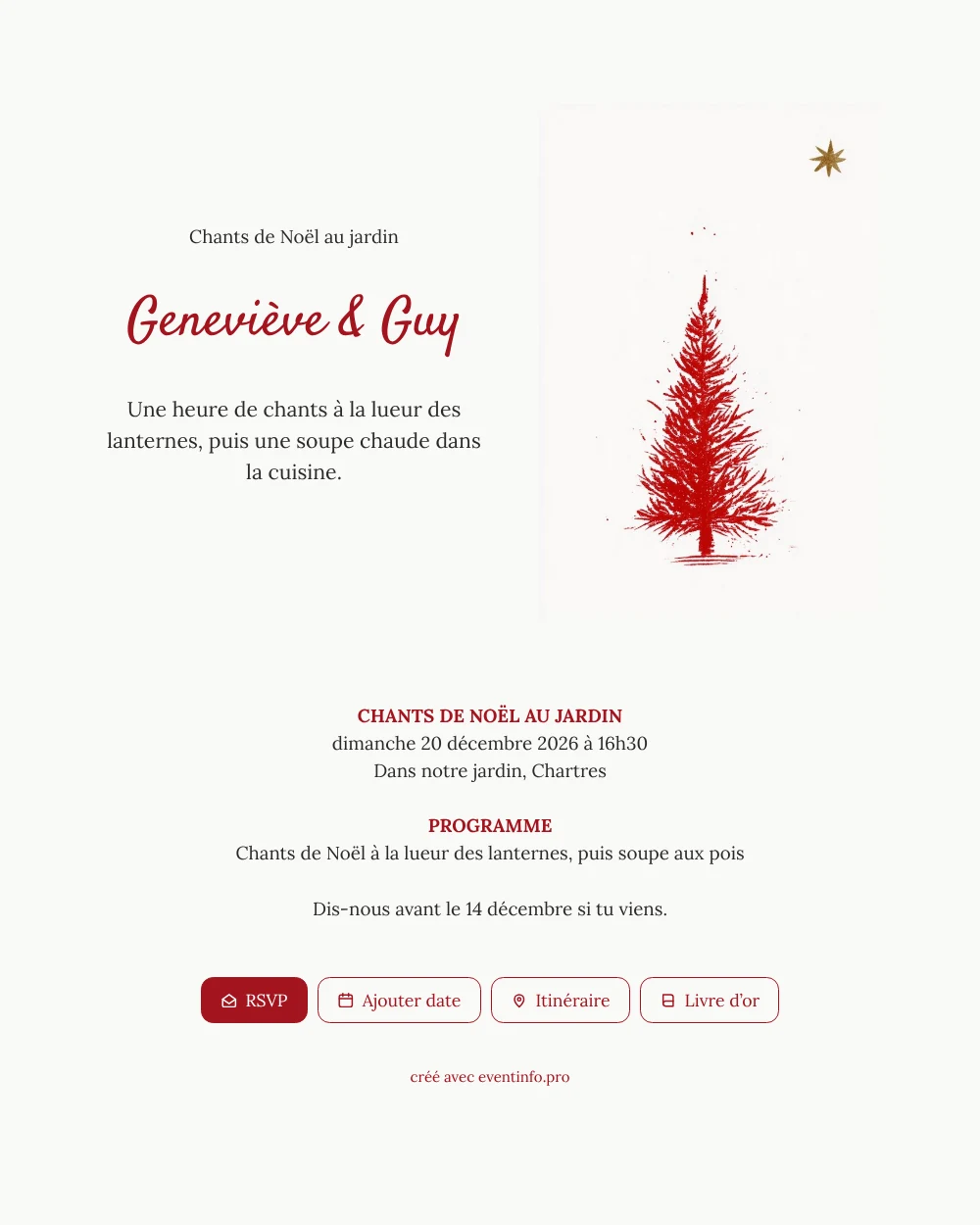 Sapin rouge, étoile dorée, soirée aux lanternes &ndash; exemple 1