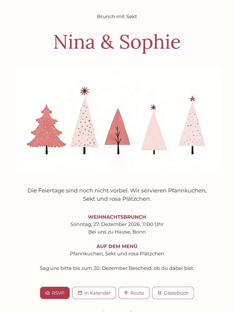 Fünf Aquarellbäume für den Brunch mit Sekt