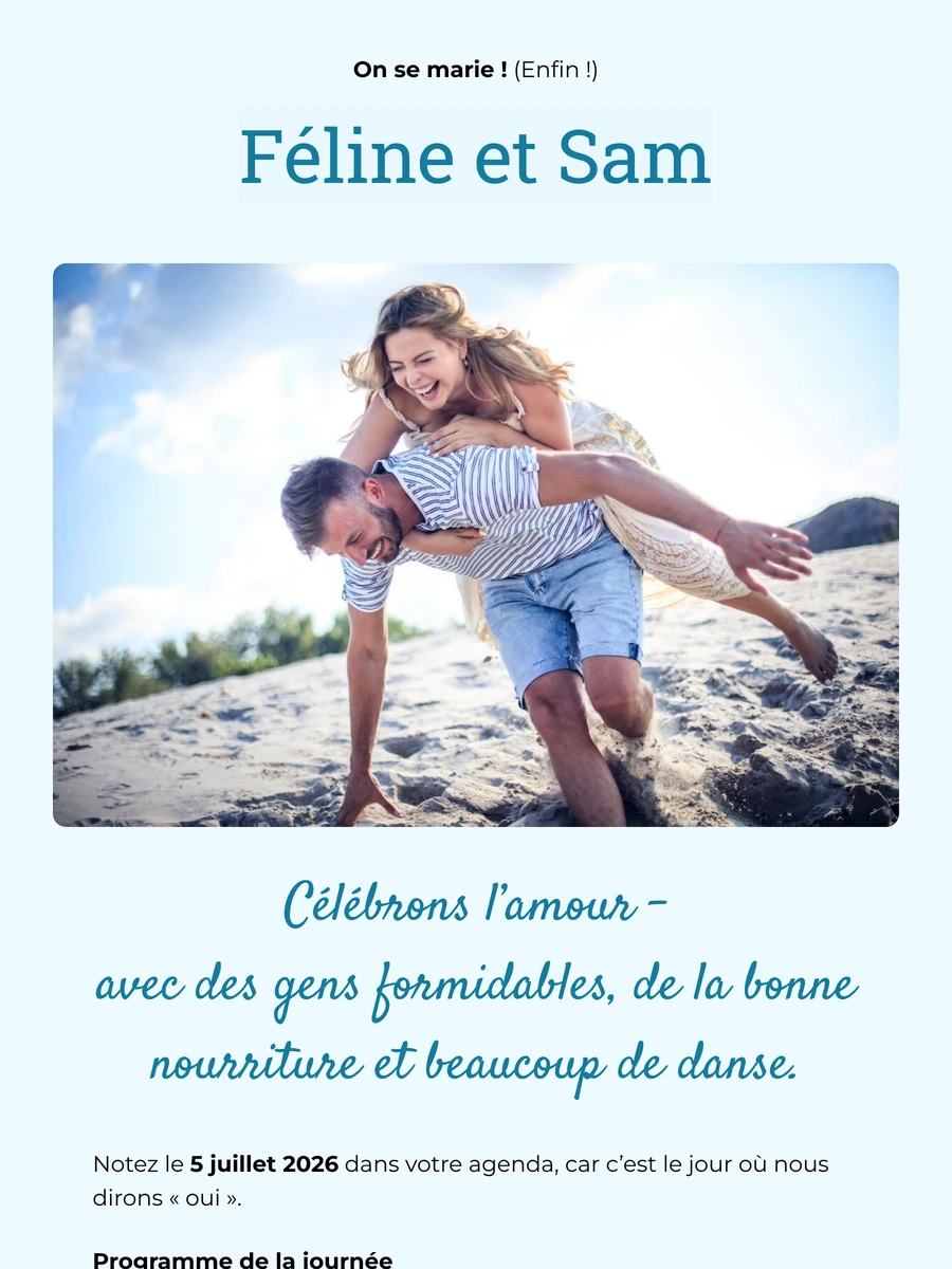Faire-part de mariage en ligne gai et d&eacute;contract&eacute;