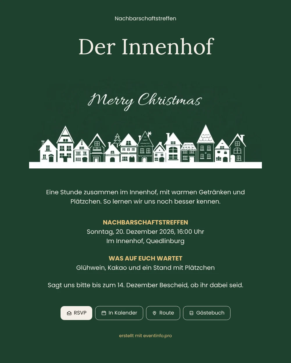 Weiße Häuserreihe unter einem Weihnachtsgruß &ndash; Beispiel 1