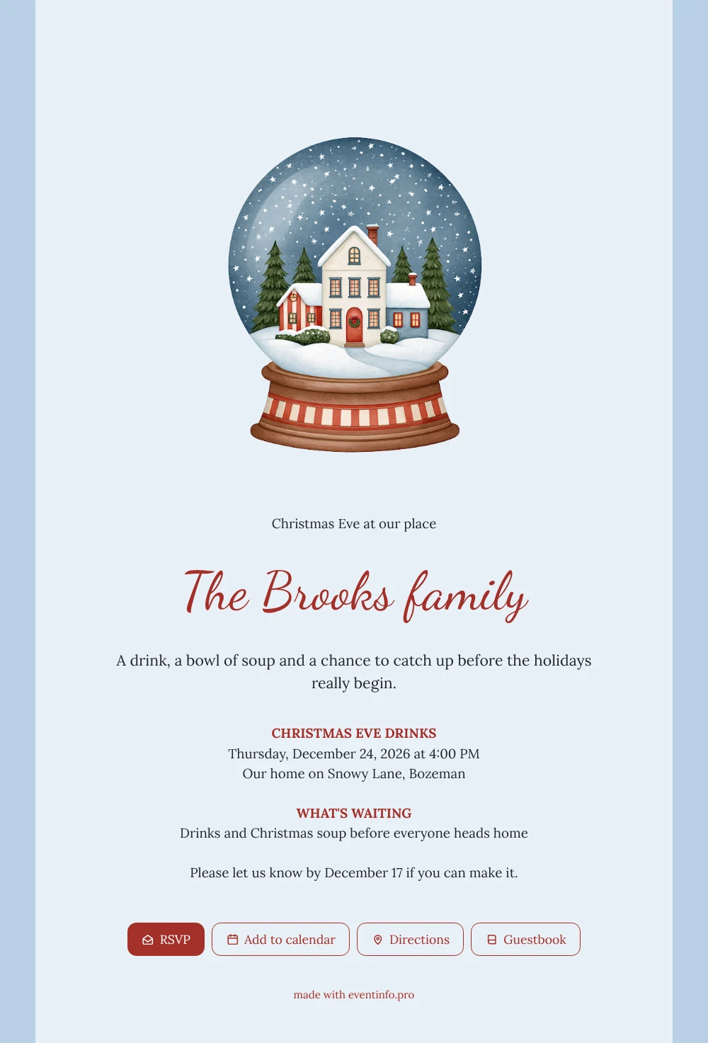 Striped-base snow globe card for Christmas Eve &ndash; example 1