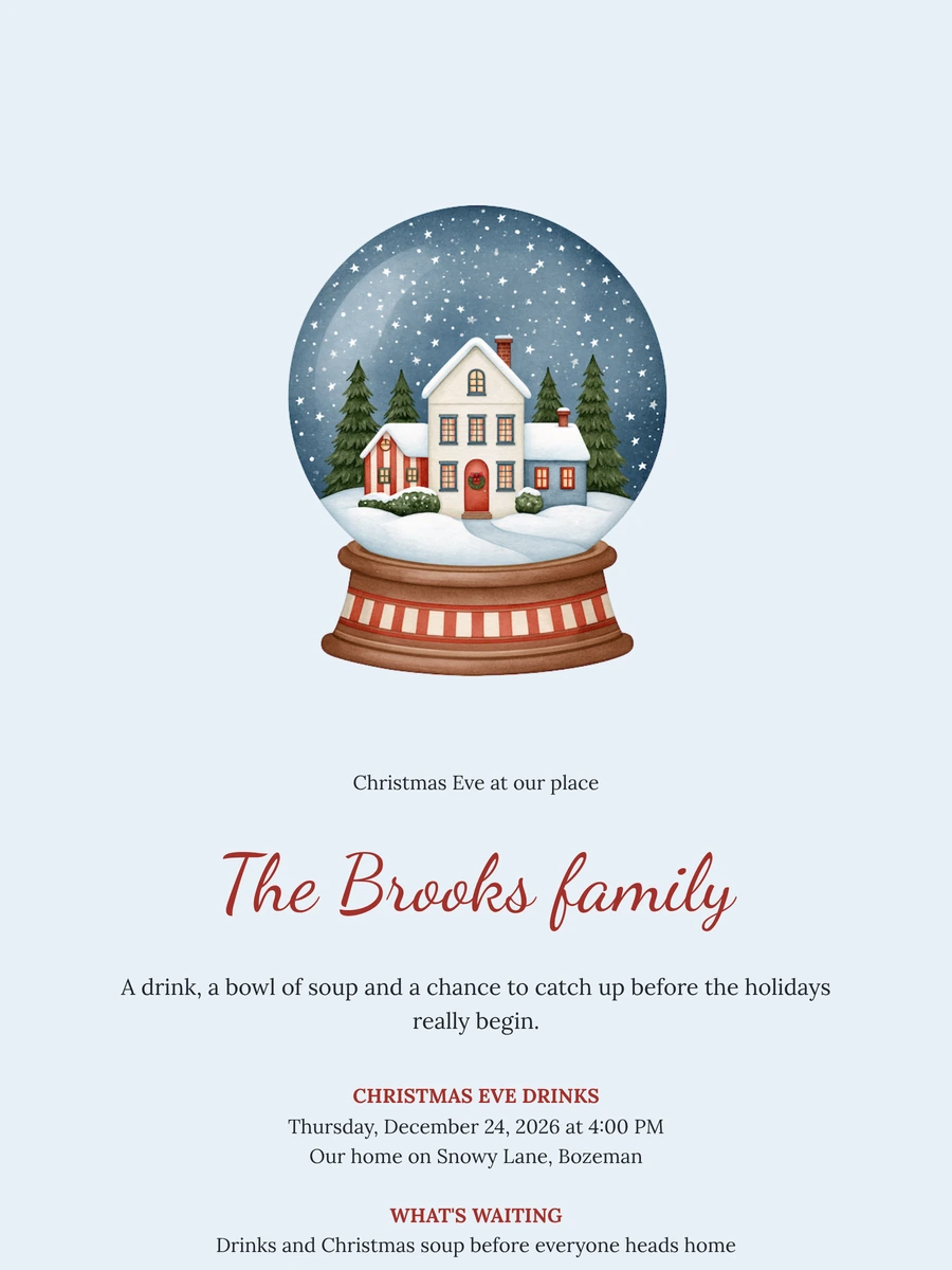 Striped-base snow globe card for Christmas Eve