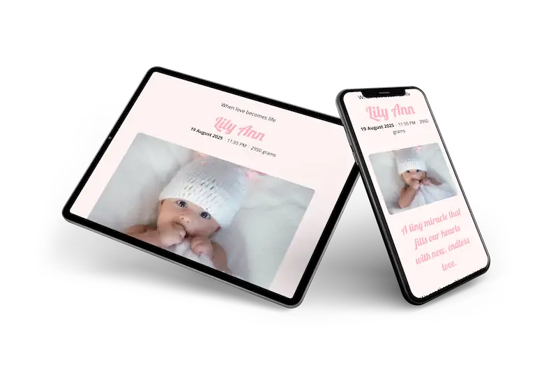 Sweet pink digital birth card - Visual 2