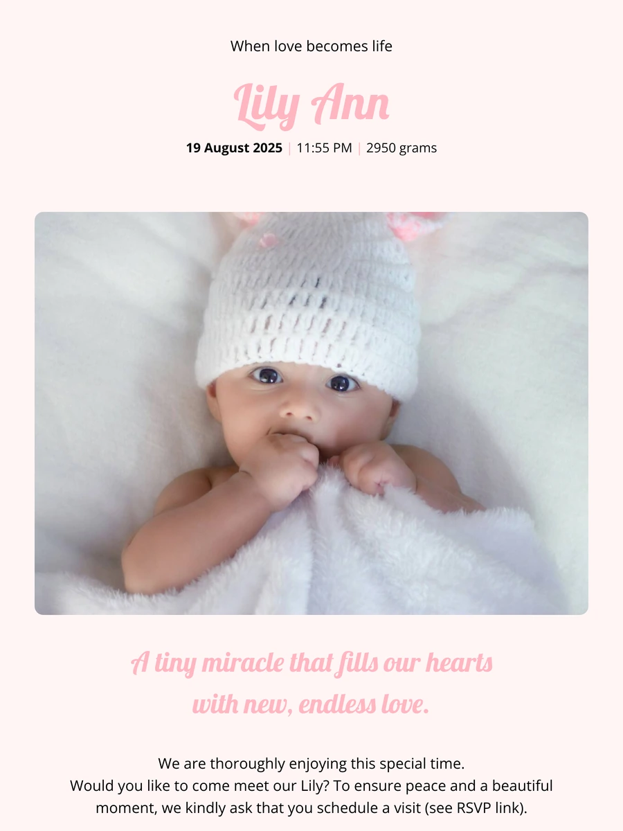 Sweet online birth card for a baby girl