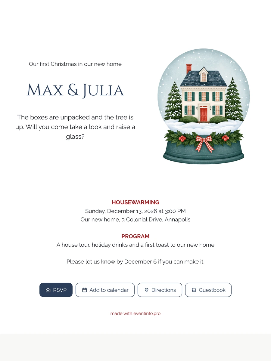Holly bow snow globe housewarming card