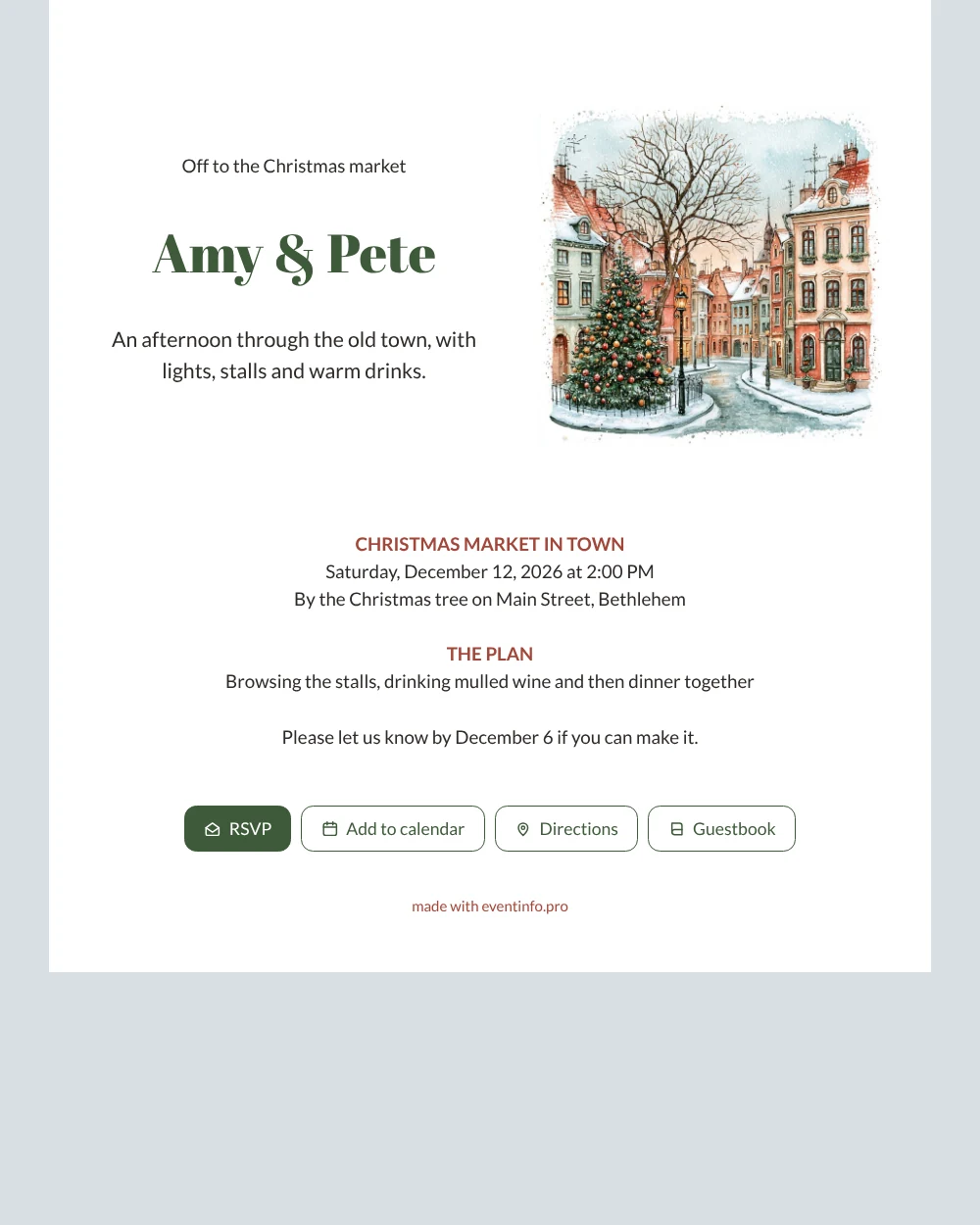 Snowy old town card for Christmas market &ndash; example 1