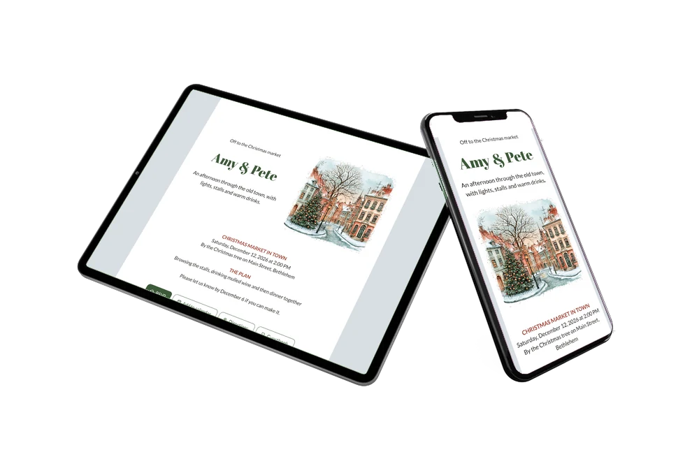 Snowy old town card for Christmas market &ndash; example 2
