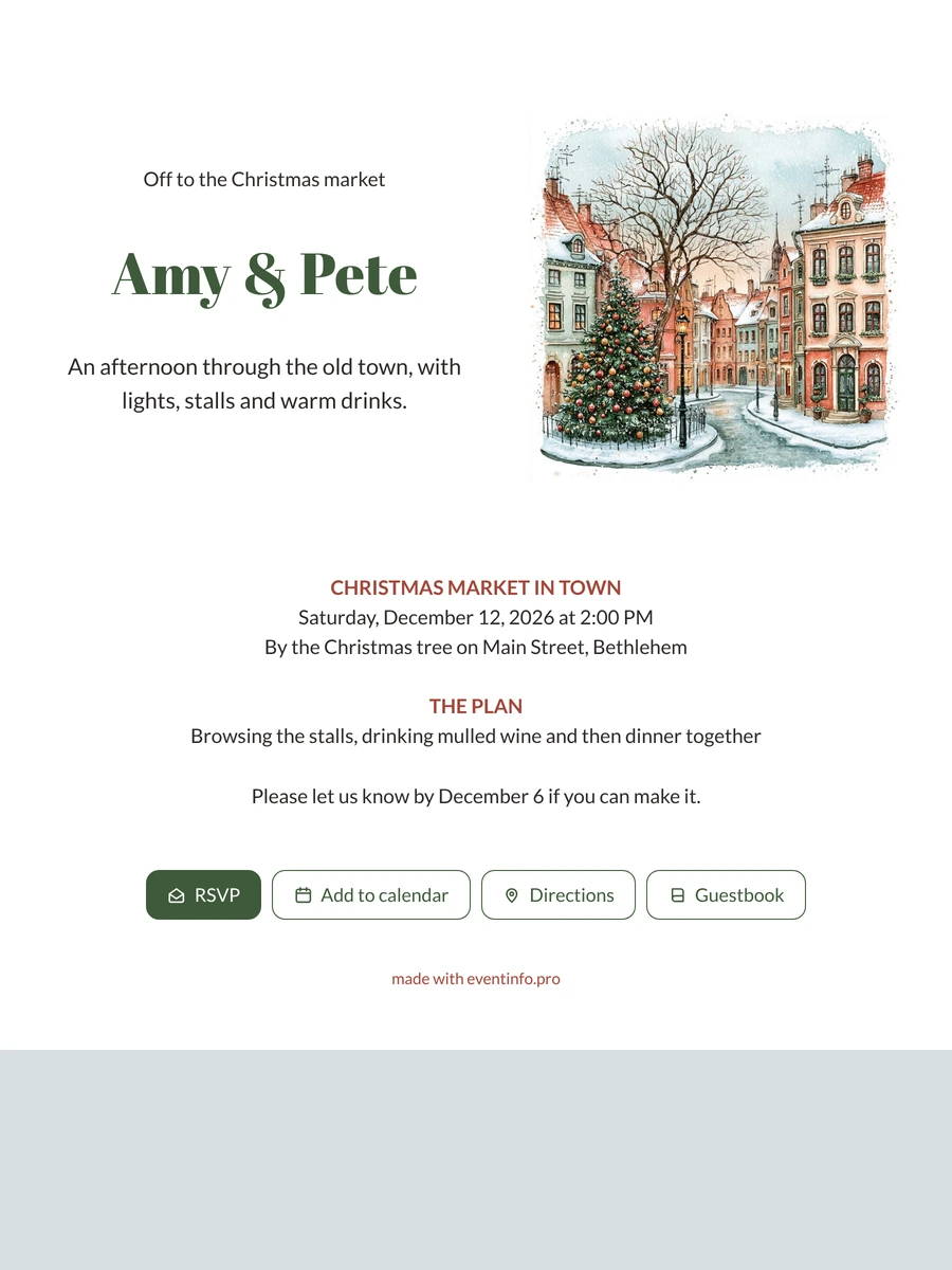 Snowy old town card for Christmas market