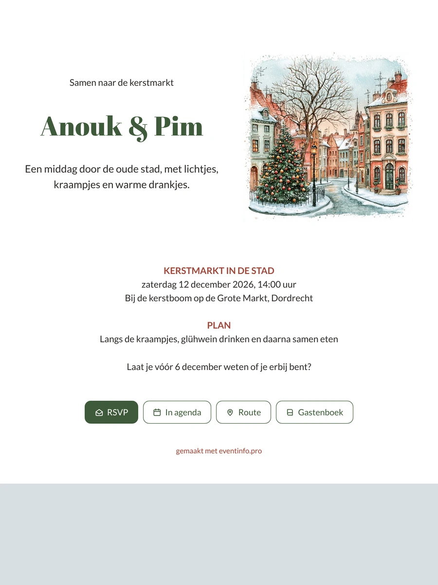 Besneeuwde oude binnenstad voor een kerstmarktuitje