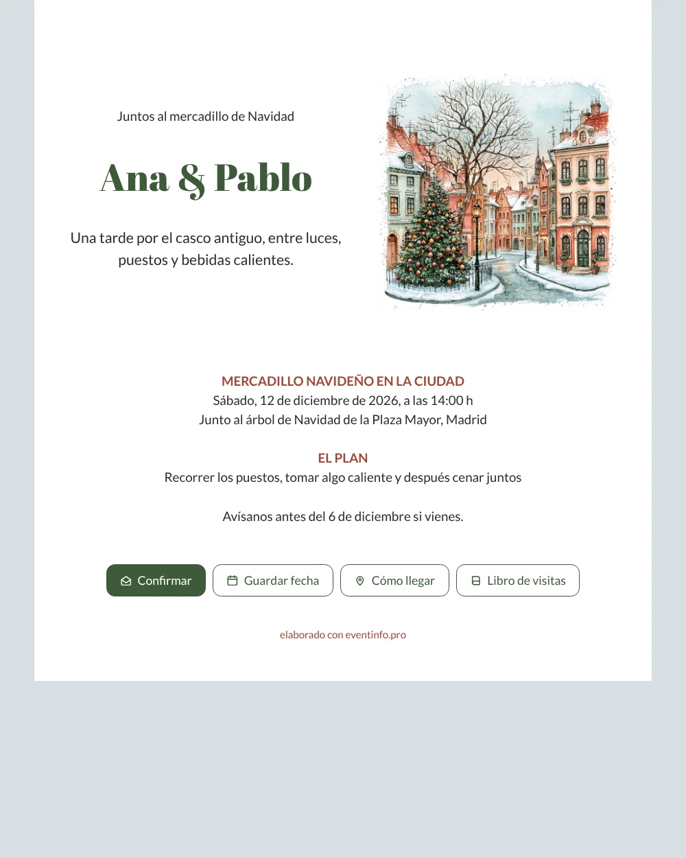 Casco antiguo nevado con luces y farolas &ndash; ejemplo 1
