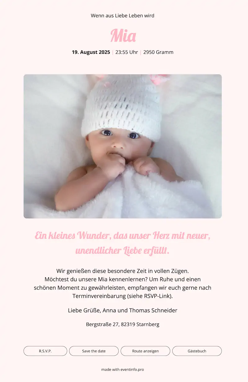 Süße rosa digitale Geburtskarte