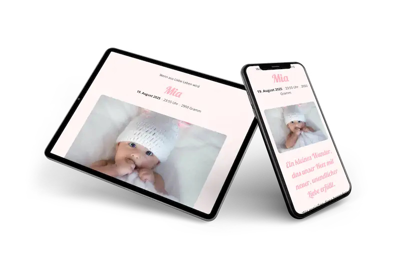 Süße rosa digitale Geburtskarte - Visual 2