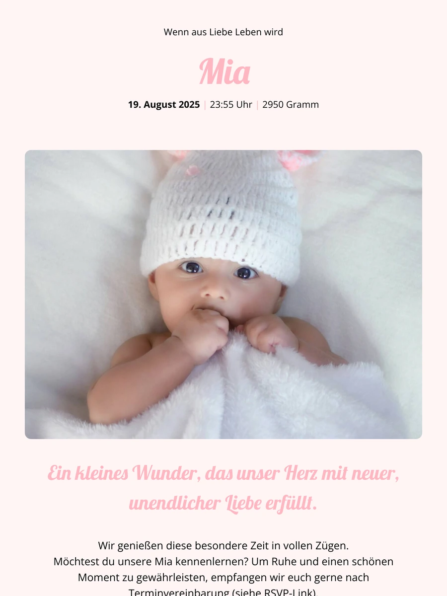 S&uuml;&szlig;e digitale Geburtskarte f&uuml;r eine Tochter