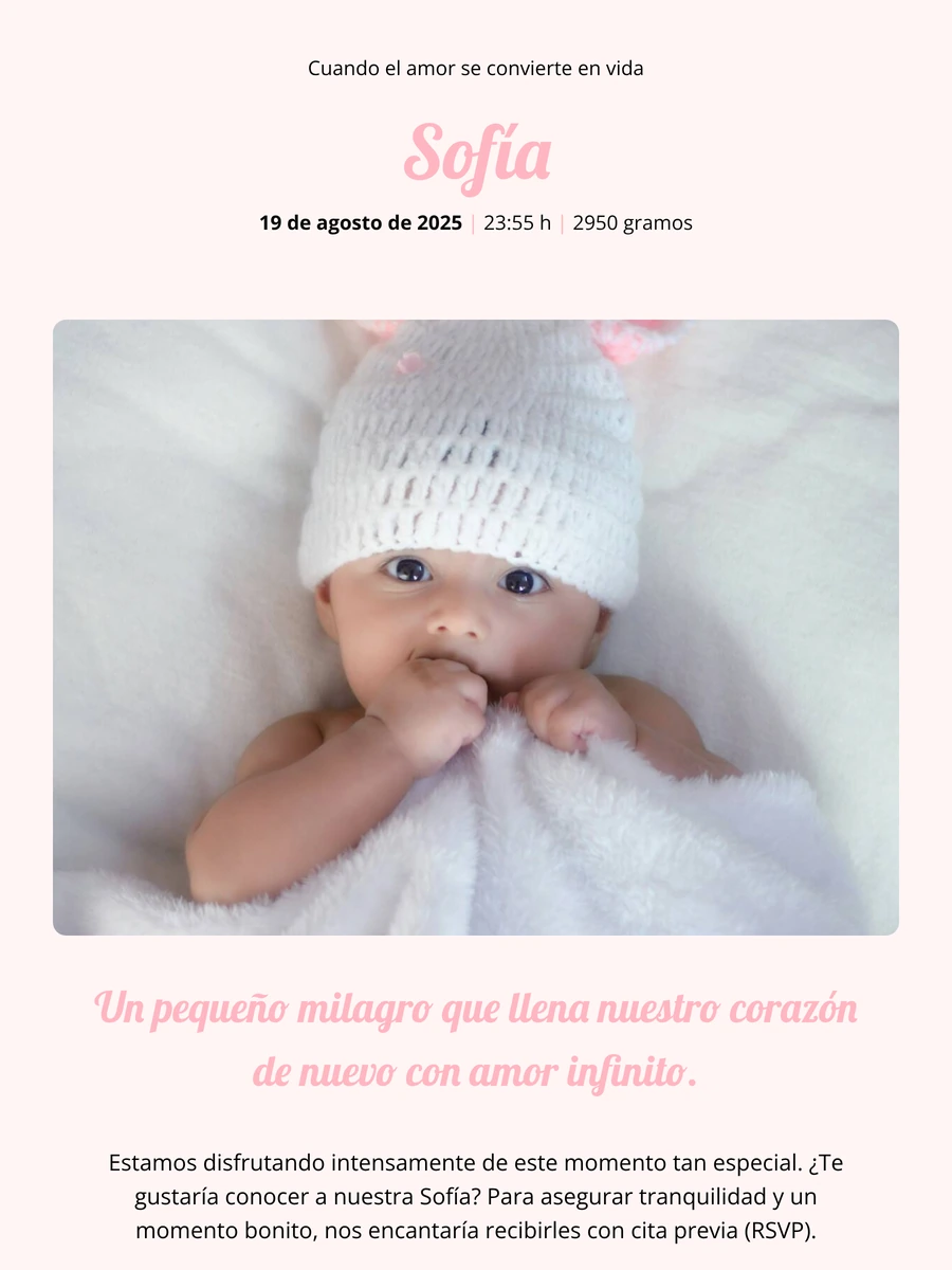 Dulce tarjeta de nacimiento online para una niña