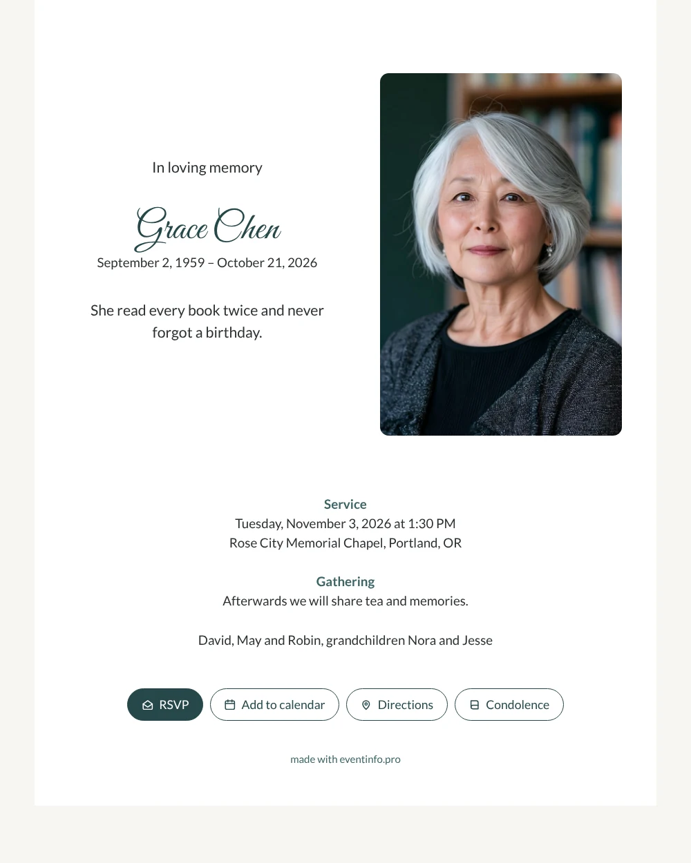 Send a gentle funeral card with calligraphy &ndash; example 1