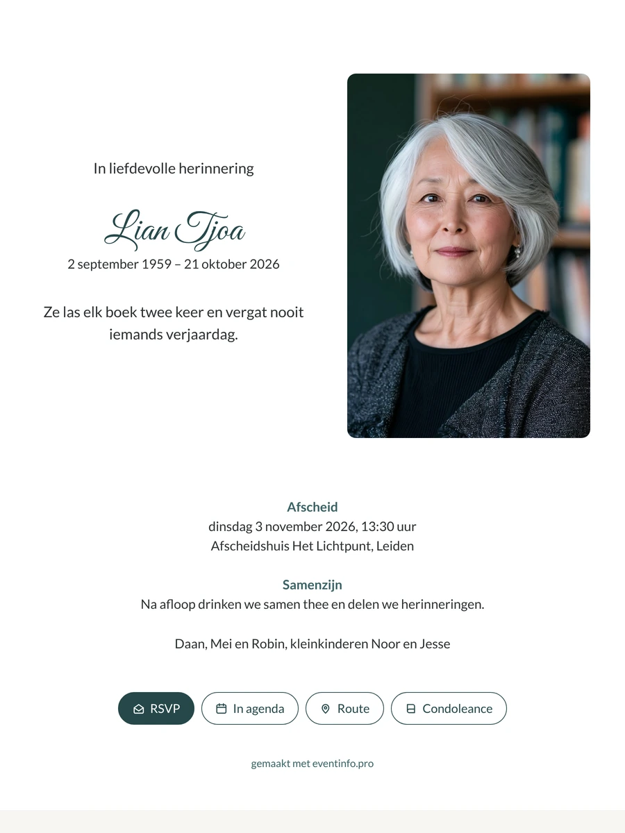 Verfijnde witte rouwkaart met portret versturen