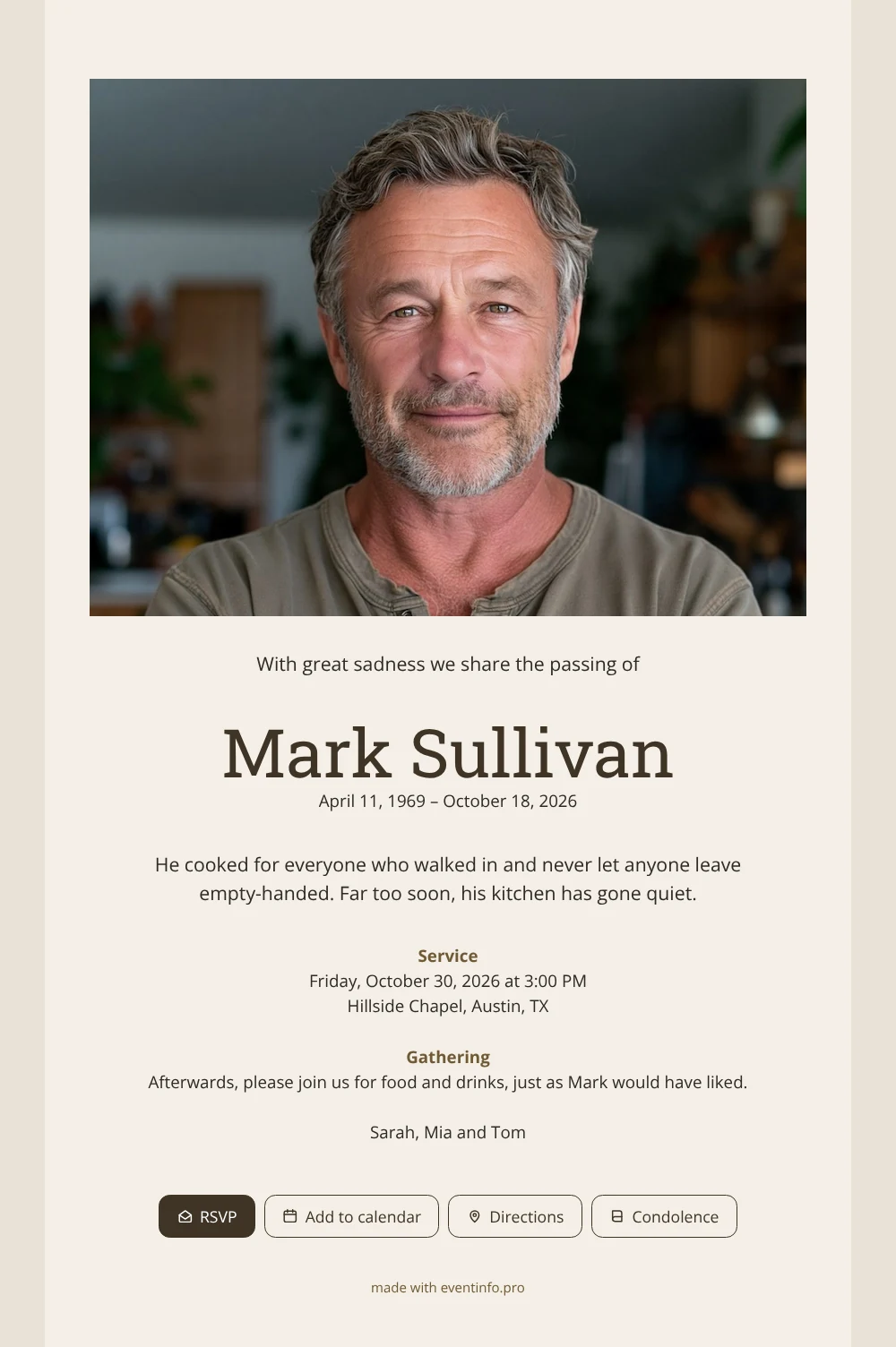 Create a linen funeral card with portrait &ndash; example 1