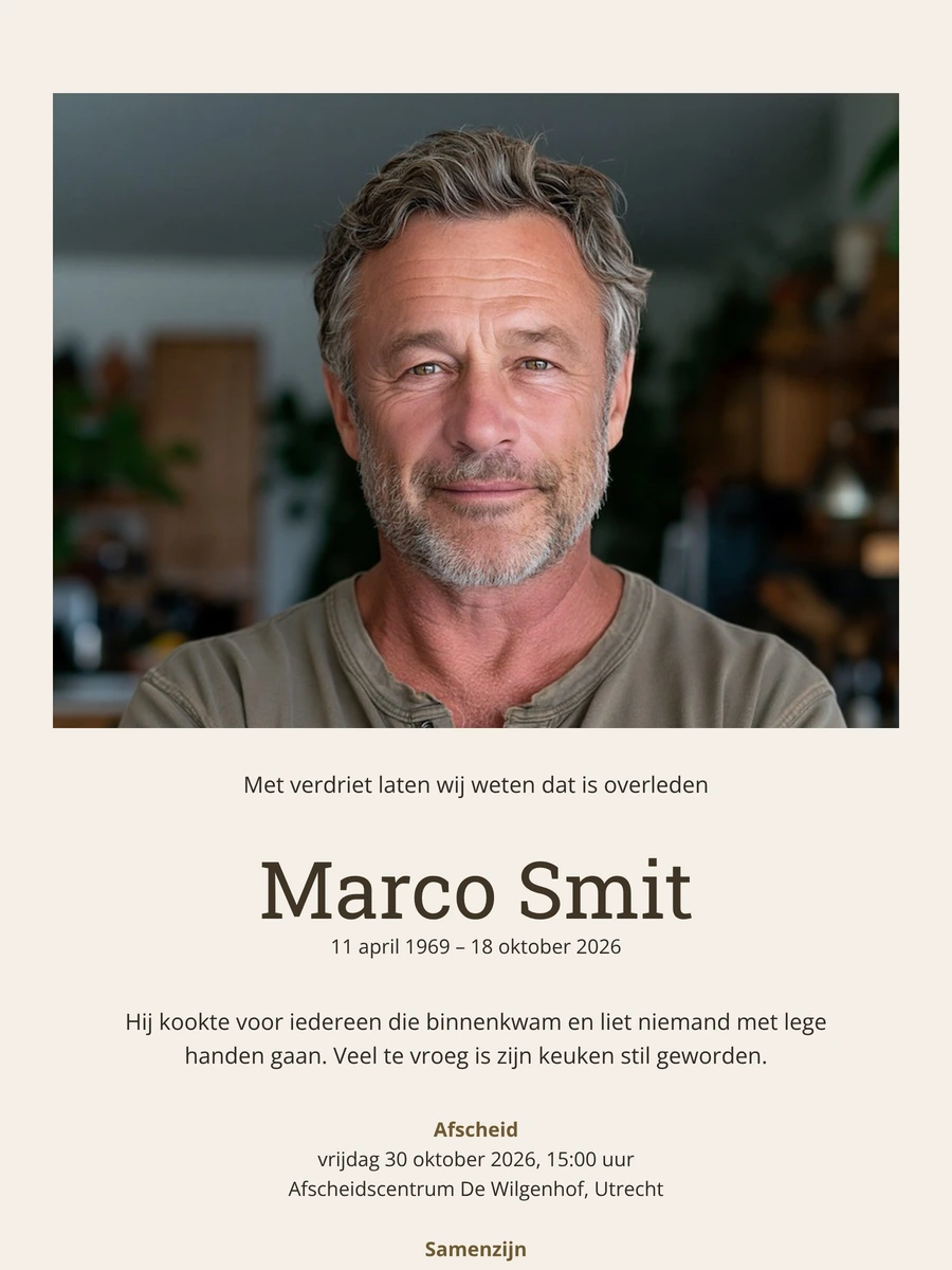 Linnen rouwkaart met groot portret maken
