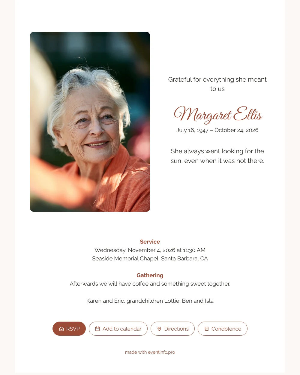 Create a white funeral card in coral &ndash; example 1