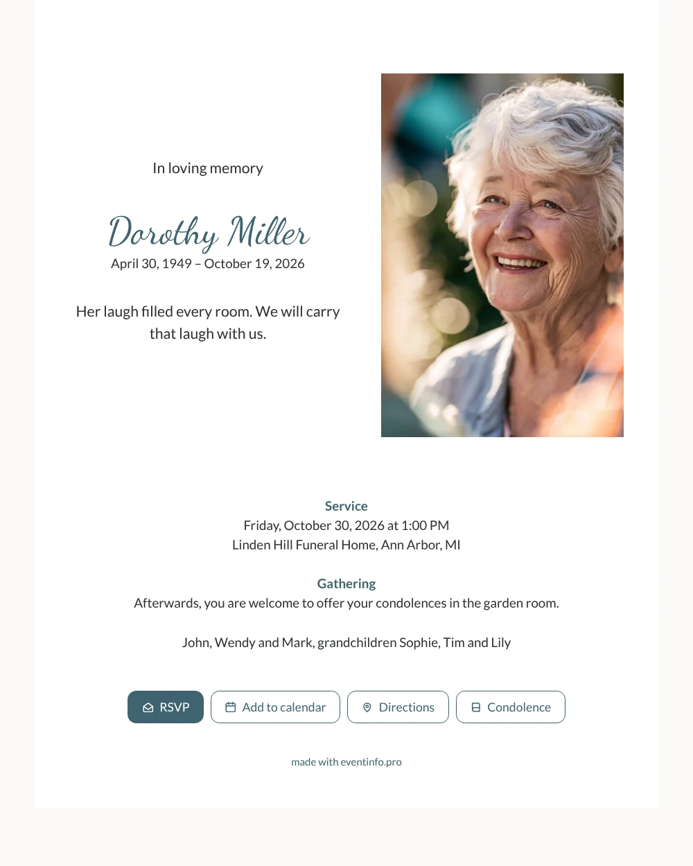 Make a funeral card with teal script &ndash; example 1