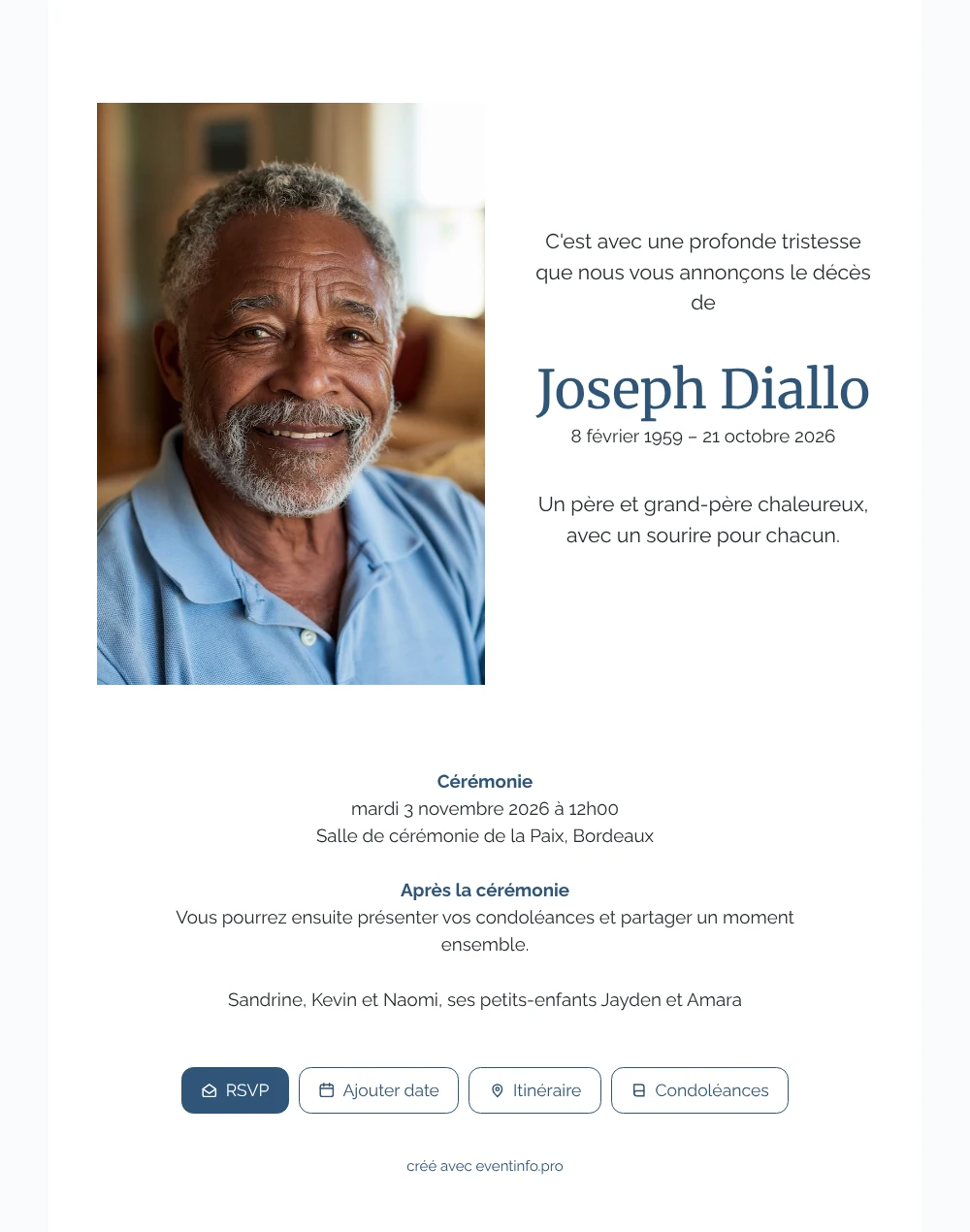 Faire-part bleu et blanc avec portrait &ndash; exemple 1
