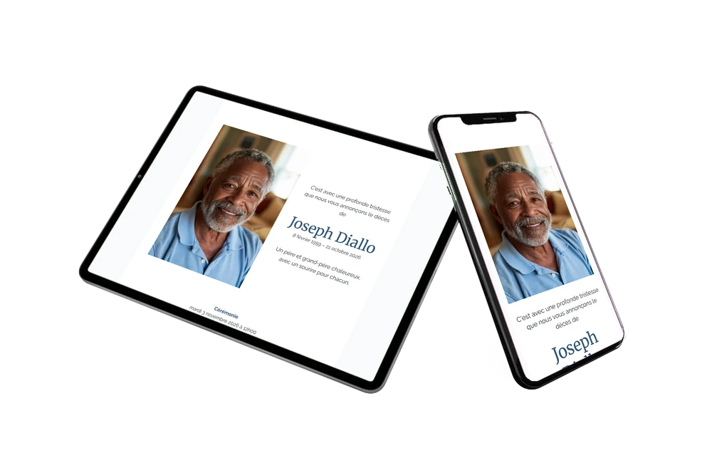 Faire-part bleu et blanc avec portrait &ndash; exemple 2
