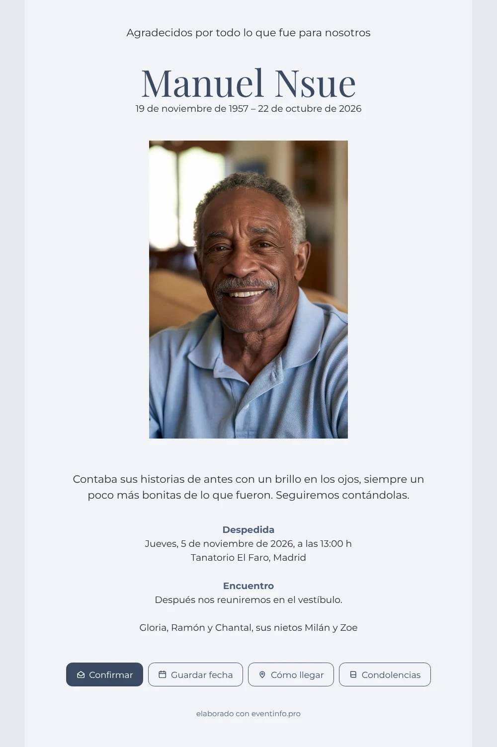 Esquela con nombre grande y retrato debajo &ndash; ejemplo 1