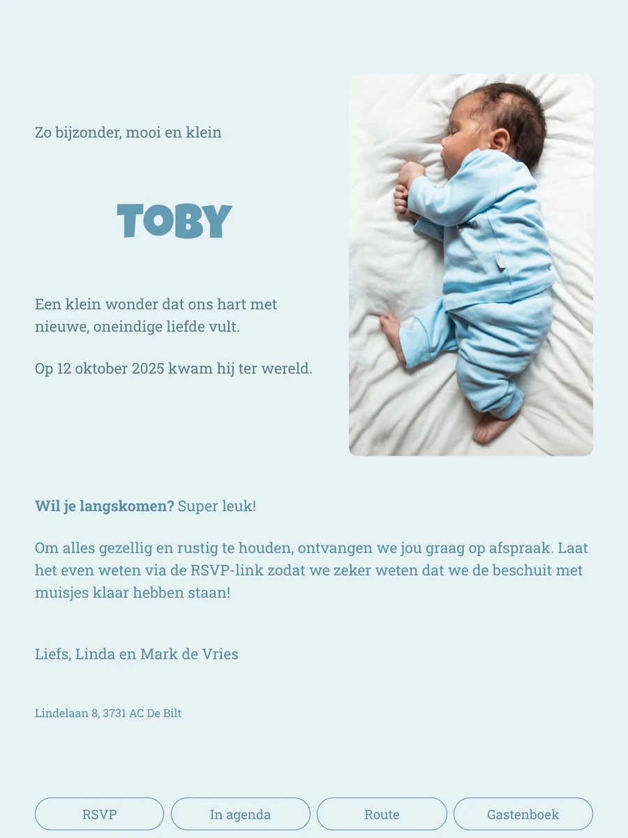 Lief online geboortekaartje met zachte letters