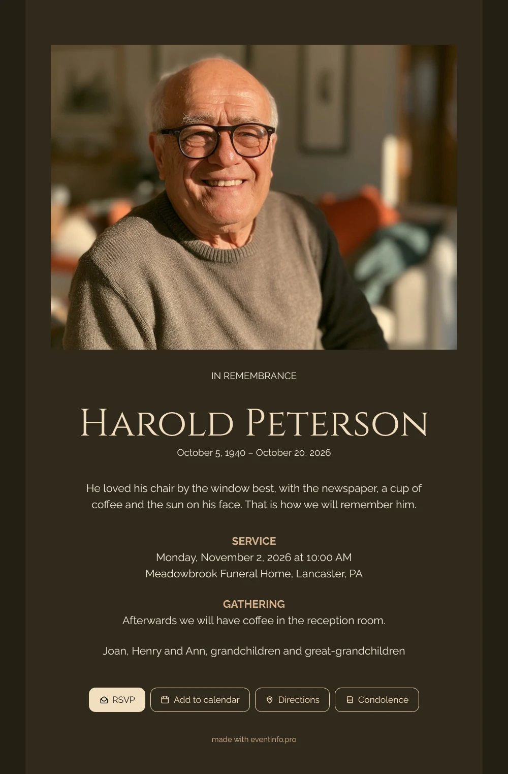 Create a dark funeral card with portrait &ndash; example 1