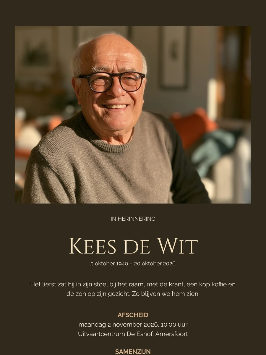 Rouwkaart maken met warm portret in koffiebruin