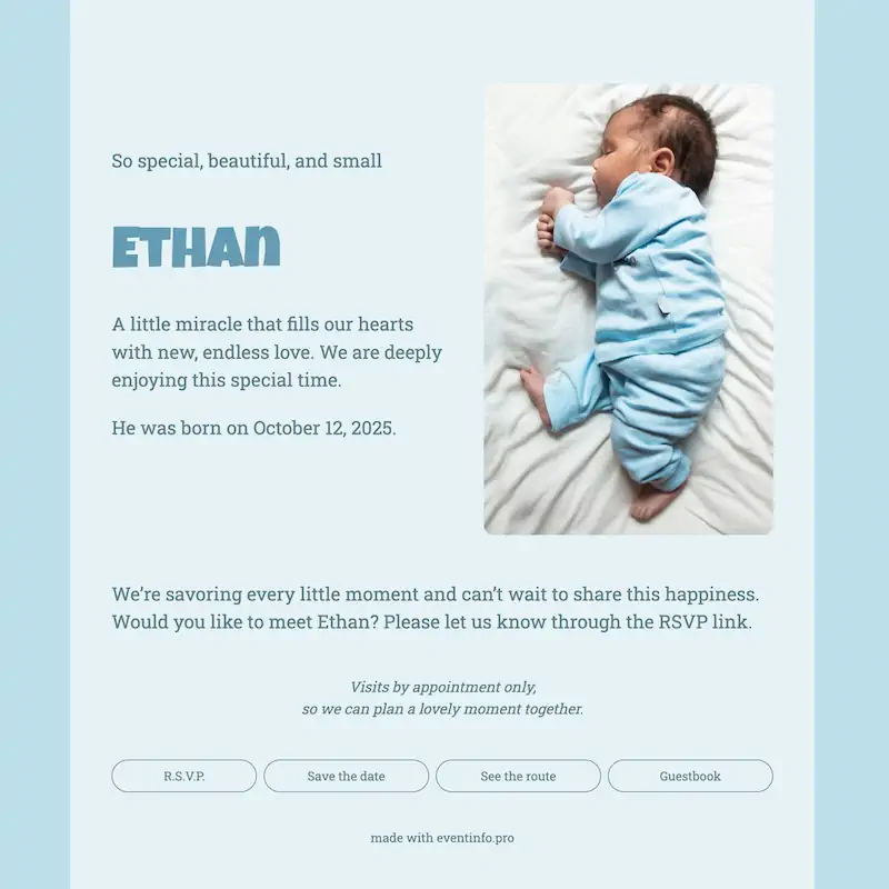 Soft blue digital birth card
