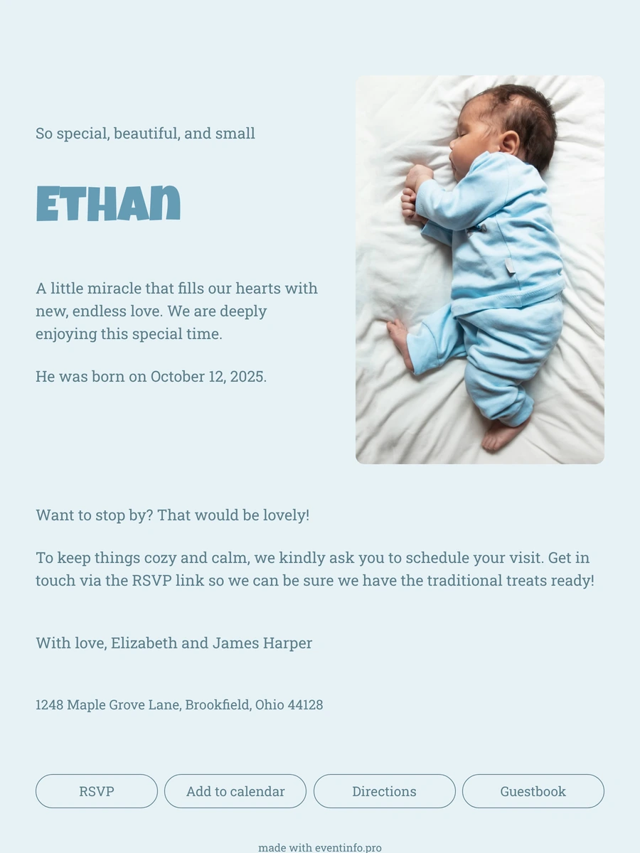 Gentle online birth card with soft lettering